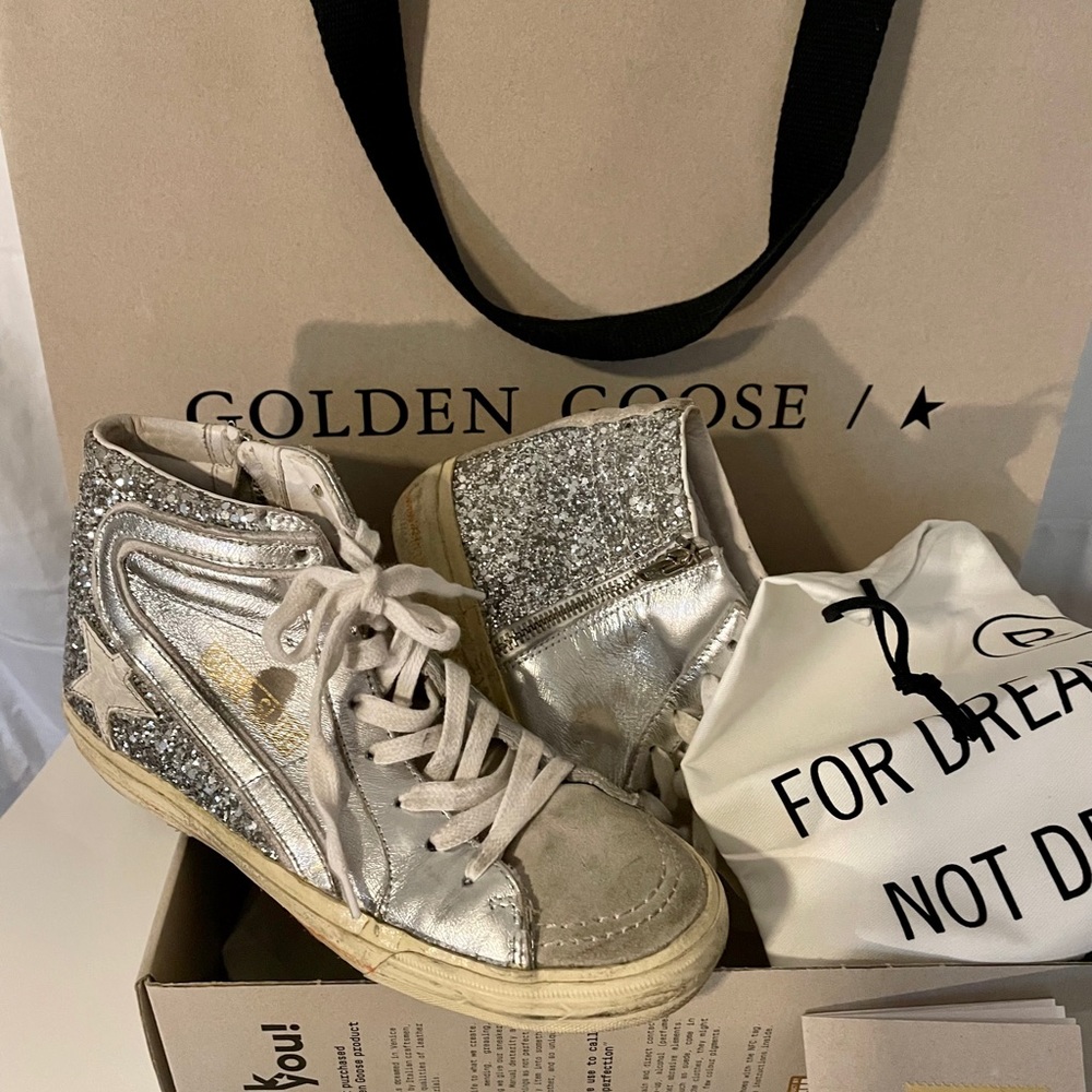 Silver glitter slide golden gooses size womens 8